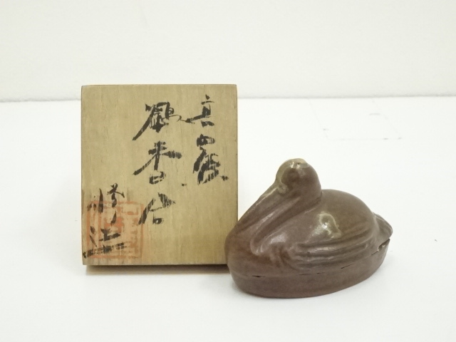 JAPANESE TEA CEREMONY KODA WARE CRANE INCENSE CONTAINER / KOGO 